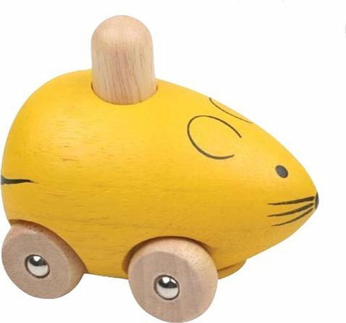 Houten muis met piep, kleur geel